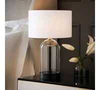 Valuelights Jessy White Fabric Drum Shade Black Trim Glass Table Lamp