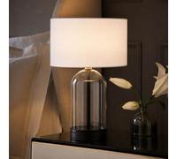 Valuelights Jessy White Fabric Drum Shade Black Trim Glass Table Lamp And Bulb
