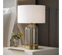 Valuelights Jessy White Fabric Drum Shade Gold Trim Glass Table Lamp