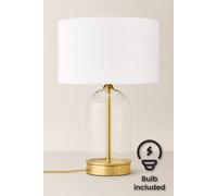 Valuelights Jessy White Fabric Drum Shade Gold Trim Glass Table Lamp And Bulb