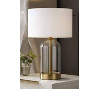 Valuelights Jessy White Fabric Drum Shade Gold Trim Glass Table Lamp