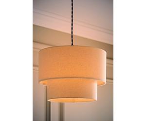 Valuelights Jodie Linen Two Tier Easy Fit Drum Ceiling Light Lamp Shade With Bulb In Natural Natural
