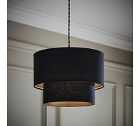 ValueLights Jodie Linen Two Tier Easy Fit Drum Ceiling Pendant Light Lamp Shade in Black ValueLights Black