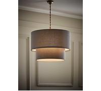 ValueLights Jodie 2 Tier Grey Linen Drum Shade - Size: 20 x 30 x 30cm - Wilko