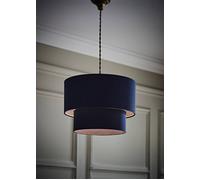 ValueLights Jodie Linen Two Tier Easy Fit Drum Ceiling Pendant Light Lamp Shade in Navy ValueLights Navy