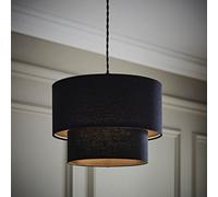 ValueLights Jodie Linen Two Tier Easy Fit Drum Ceiling Light Lamp Shade with Bulb in Black ValueLights Black