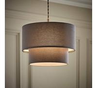 Valuelights Jodie Two Tier Grey Linen Ceiling Drum Lamp Shade And Bulb (D)30Cm