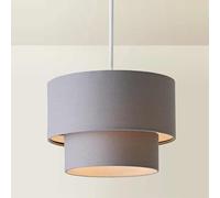 ValueLights | Jodie Two Tier Grey Linen Ceiling Drum Lamp Shade | Shades & Home Improvements Essential | 300mm Shade Width