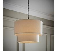 Valuelights Jodie Two Tier Natural Linen Ceiling Drum Lamp Shade And Bulb (D)30Cm