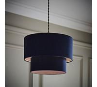 ValueLights | Jodie Two Tier Navy Linen Ceiling Drum Lamp Shade and Bulb | Ceiling Lights, Home Décor & Improvement Essential