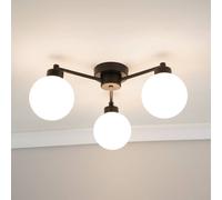 Valuelights Jonah 3 Arm Globe Ball Shade Flush Ceiling Light In Black Black