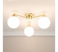 ValueLights | 3 Way Brushed Gold Ceiling Light Fitting with Globe Shades | Close-to-Ceiling Lights, Home Décor & Improvement Essential | Includes Bulb