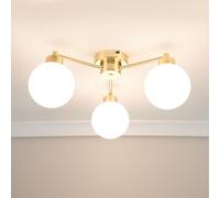 ValueLights | 3 Way Brushed Gold Ceiling Light Fitting with Globe Shades | Close-to-Ceiling Lights, Home Décor & Improvement Essential | Includes Bulb