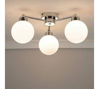 ValueLights | 3 Way Brushed Chrome Ceiling Light Fitting with Globe Shades | Close-to-Ceiling Lights, Home Décor & Improvement Essential | Includes Bulb