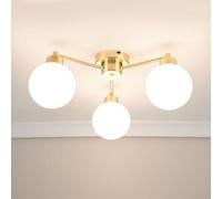 ValueLights | 3 Way Brushed Gold Ceiling Light Fitting with Globe Shades | Close-to-Ceiling Lights, Home Décor & Improvement Essential | Includes Bulb