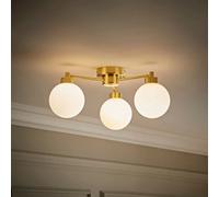ValueLights | 3 Way Brushed Gold Ceiling Light Fitting with Globe Shades | Close-to-Ceiling Lights, Home Décor & Improvement Essential | Mains Wired