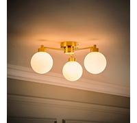 Valuelights Jonah 3 Way Brushed Gold Ceiling Light With Globe Shades And Bulbs
