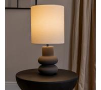 Valuelights Jude Linen Tall Drum Shade Black Stacked Abstract Ceramic Table Lamp With Bulb