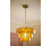 ValueLights Juliette Dimpled Glass Disc 3 Tier Chandelier Ceiling Pendant Light in Pale Orange ValueLights Pale Orange