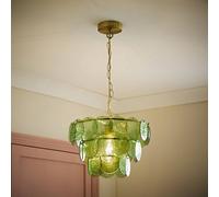 ValueLights | Juliette Green Glass Disc 3 Tier Chandelier Ceiling Pendant Light | Mains Wired