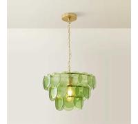 ValueLights | Juliette Green Glass Disc 3 Tier Chandelier Ceiling Pendant Light | Mains Wired