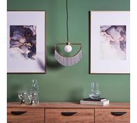 Valuelights Jupiter Brass Semicircle & Grey Tassel Fringe Ceiling Pendant Light With Frosted Globe Shade And Led Bulb
