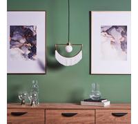 Valuelights Jupiter Brass Semicircle & White Tassel Fringe Ceiling Pendant Light With Frosted Globe Shade With Led Bulb