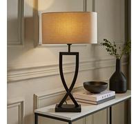 ValueLights | Large Black Metal Table Lamp with an Oatmeal Lampshade | Table Lamps, Home Décor & Improvement Essential | Includes 4W LED Bulb