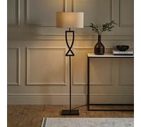 Valuelights Katniss Large Black Metal Floor Lamp With An Oatmeal Fabric Oval Lampshade
