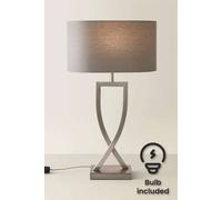ValueLights Katniss Crossover Chrome and Grey Shade Metal LED Table Lamp - Size: 63 x 36 x 21.5cm - Silver - Wilko