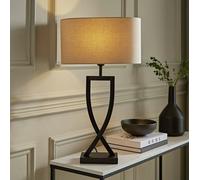 ValueLights Katniss Metal LED Large Table Lamp With Oatmeal Shade - Black