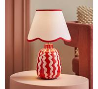 Valuelights Katy Pink And Red Wiggle Stripe Table Lamp With Scallop Shade