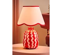 Katy Red and Pink Wiggle Table Lamp with Scallop Trim Shade and Bulb ValueLights Red One Size