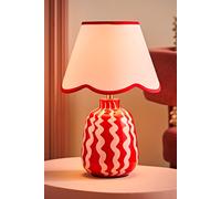 Katy Red and Pink Wiggle Table Lamp with Scallop Trim Shade and Bulb ValueLights Red One Size