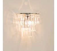 Pair of - Silver Chrome and Clear Acrylic Jewel Droplet Wall Light Fitting for Living Room Hallway - LED Bulbs Included