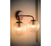 Valuelights Kempton 2 Arm Wall Light With Ribbed Glass Shades And Bulb In Gold Gold