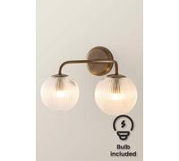 ValueLights Kempton 2 Arm Wall Light with Ribbed Glass Shades & Bulb in Gold ValueLights Gold