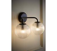 ValueLights Kempton 2 Arm Wall Light with Ribbed Glass Shades in Black ValueLights Black