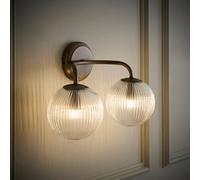 ValueLights Kempton 2 Arm Wall Light with Ribbed Glass Shades in Bronze ValueLights Bronze