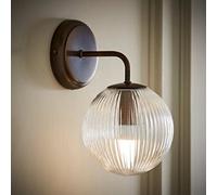 ValueLights | Kempton Brushed Brass Ribbed Glass Globe Shade Single Arm Wall Light | Wall Lights, Home Décor & Improvement Essential | Mains Wired