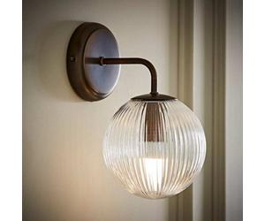 Valuelights Kempton Brushed Brass Wall Light With Ribbed Globe Shade
