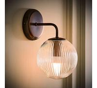 Valuelights Kempton Brushed Brass Wall Light With Ribbed Globe Shade And Bulb