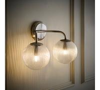 ValueLights Kempton 2 Arm Wall Light with Ribbed Glass Shades in Silver ValueLights Silver