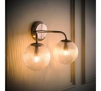 ValueLights Kempton 2 Arm Wall Light with Ribbed Glass Shades & Bulb in Silver ValueLights Silver