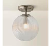 ValueLights | Kempton Brushed Chrome Ribbed Glass Globe Shade Flush Ceiling Light with Bulb | Ceiling Lights, Home Décor & Improvement Essential