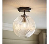 ValueLights | Kempton Matte Black Ribbed Glass Globe Shade Flush Ceiling Light | Ceiling Lights, Home Décor & Improvement Essential | Mains Wired