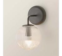 ValueLights | Kempton Matte Black Ribbed Glass Globe Shade Single Arm Wall Light with Bulb | Wall Lights, Home Décor & Improvement Essential | Mains Wired