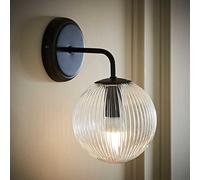 Valuelights Kempton Matte Black Wall Light With Ribbed Globe Shade