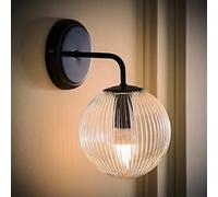 ValueLights | Kempton Matte Black Ribbed Glass Globe Shade Single Arm Wall Light with Bulb | Wall Lights, Home Décor & Improvement Essential