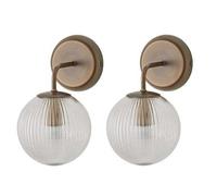 Valuelights Kempton Pair Of Brushed Brass Wall Lights With Ribbed Globe Shade